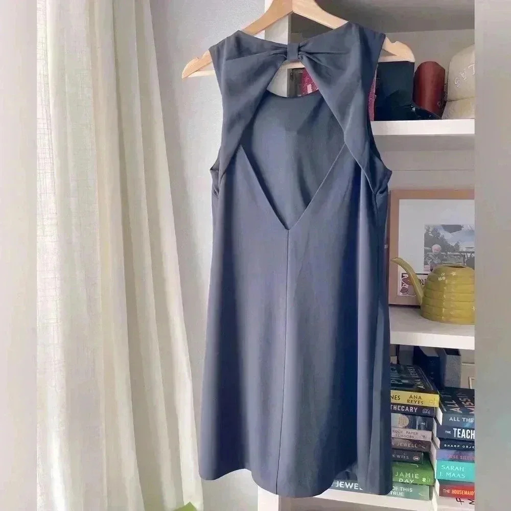 F21 Bow back sleeveless sheath dress in charcoal grey